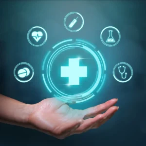 healthcare concept with futuristic design graphics medical treatment icons